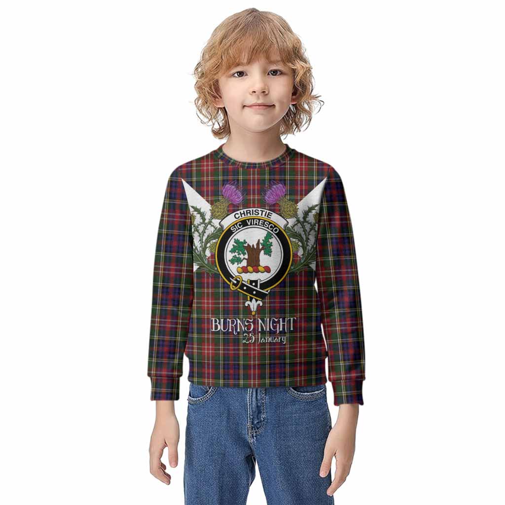 Christie Tartan Family Crest Kid Knitted Sweatshirt Scottish Burns Night Thistle Floral