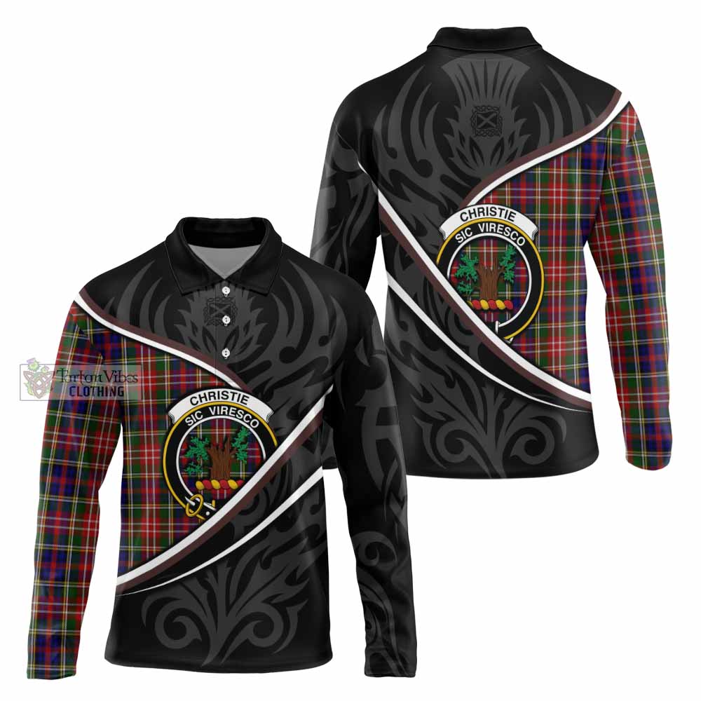 Christie Tartan Family Crest Long Sleeve Polo Shirt Celtic Scottish Thistle Floral - Tartan Vibes Clothing