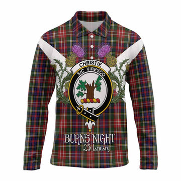Christie Tartan Family Crest Long Sleeve Polo Shirt Scottish Burns Night Thistle Floral