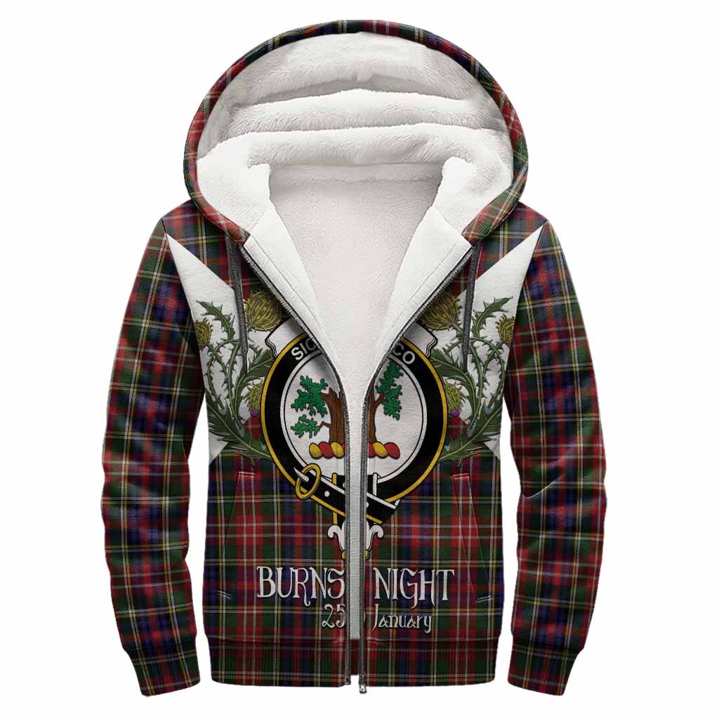 Christie Tartan Family Crest Sherpa Hoodie Scottish Burns Night Thistle Floral