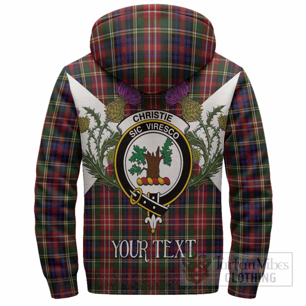 Christie Tartan Family Crest Sherpa Hoodie Scottish Burns Night Thistle Floral