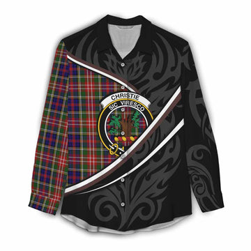 Christie Tartan Family Crest Women Casual Shirt Celtic Scottish Thistle Floral