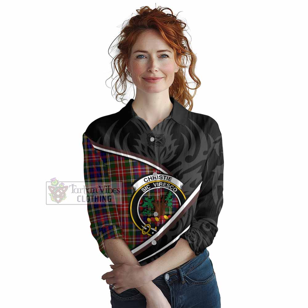 Christie Tartan Family Crest Women Casual Shirt Celtic Scottish Thistle Floral - Tartan Vibes Clothing