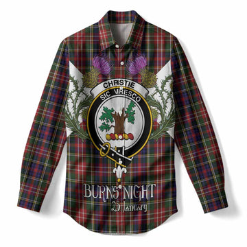 Christie Tartan Family Crest Women Casual Shirt Scottish Burns Night Thistle Floral
