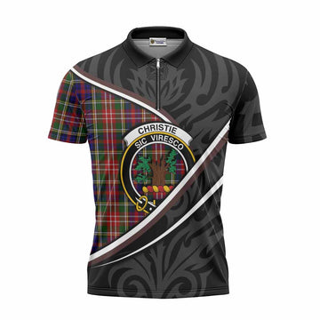Christie Tartan Family Crest Zipper Polo Shirt Celtic Scottish Thistle Floral - Tartan Vibes Clothing