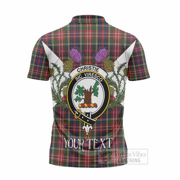 Christie Tartan Family Crest Zipper Polo Shirt Scottish Burns Night Thistle Floral