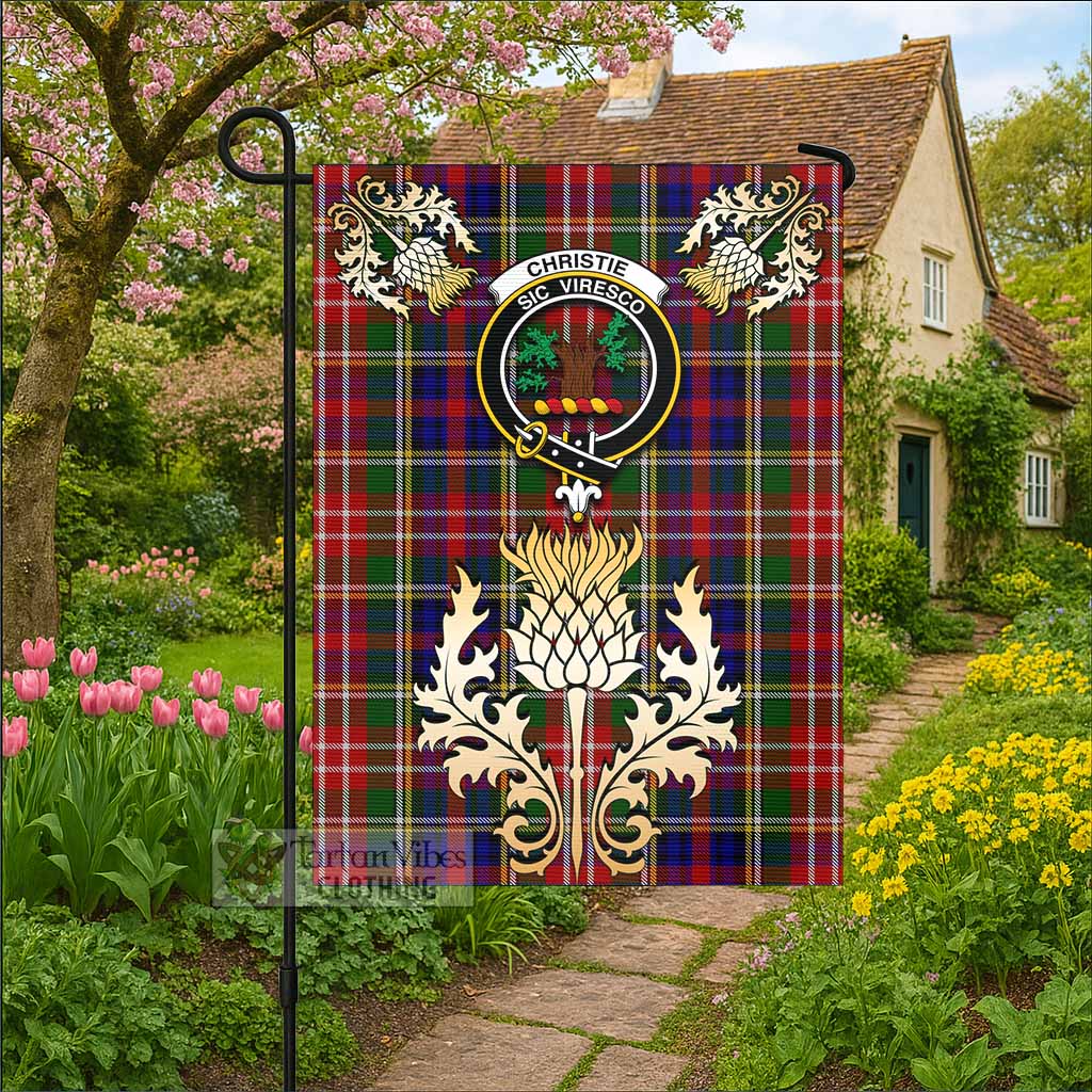 Christie Tartan Garden Flag with Golden Regal Scottish Thistle Emblem - Tartan Vibes Clothing