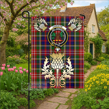 Christie Tartan Garden Flag with Golden Regal Scottish Thistle Emblem
