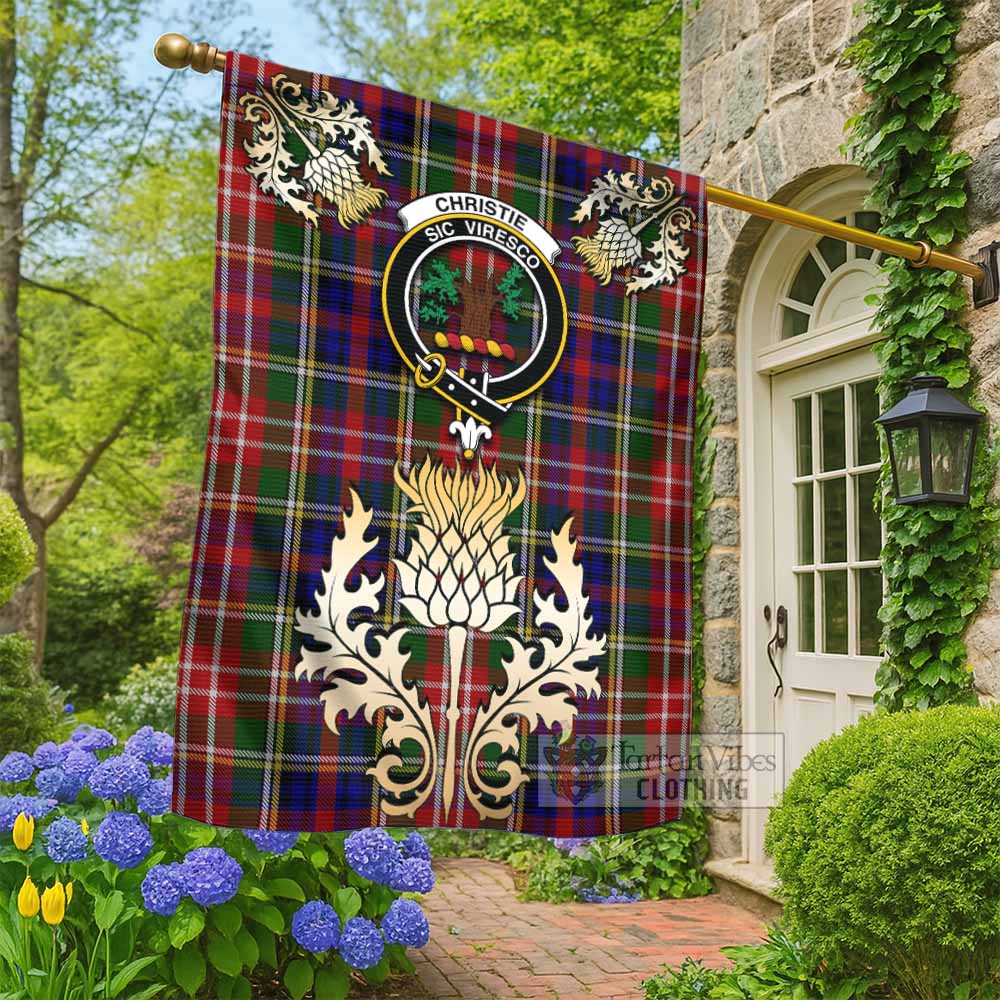 Christie Tartan Garden Flag with Golden Regal Scottish Thistle Emblem - Tartan Vibes Clothing