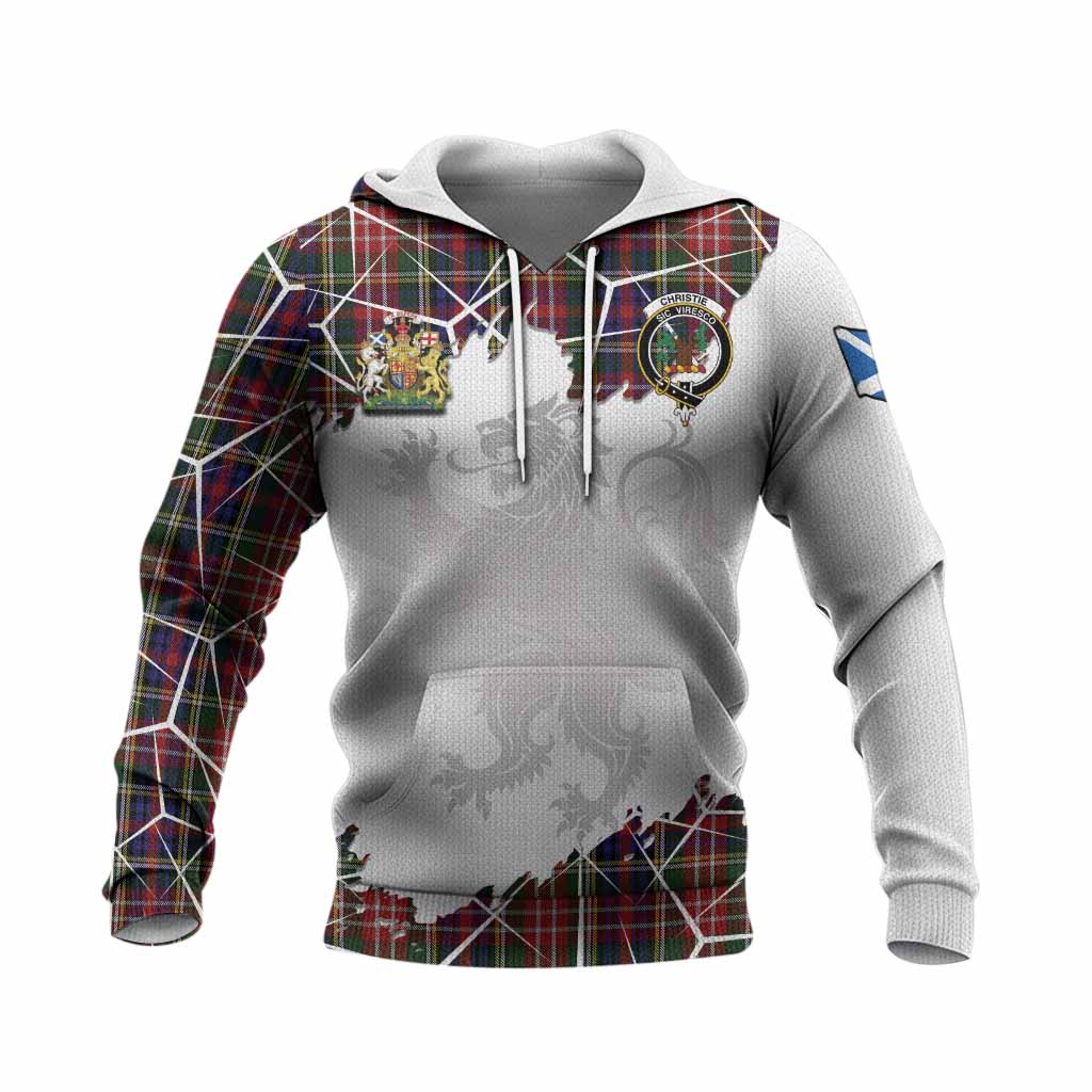 Christie Tartan Knitted Hoodie with Family Crest and Lion Rampant Grunge Style