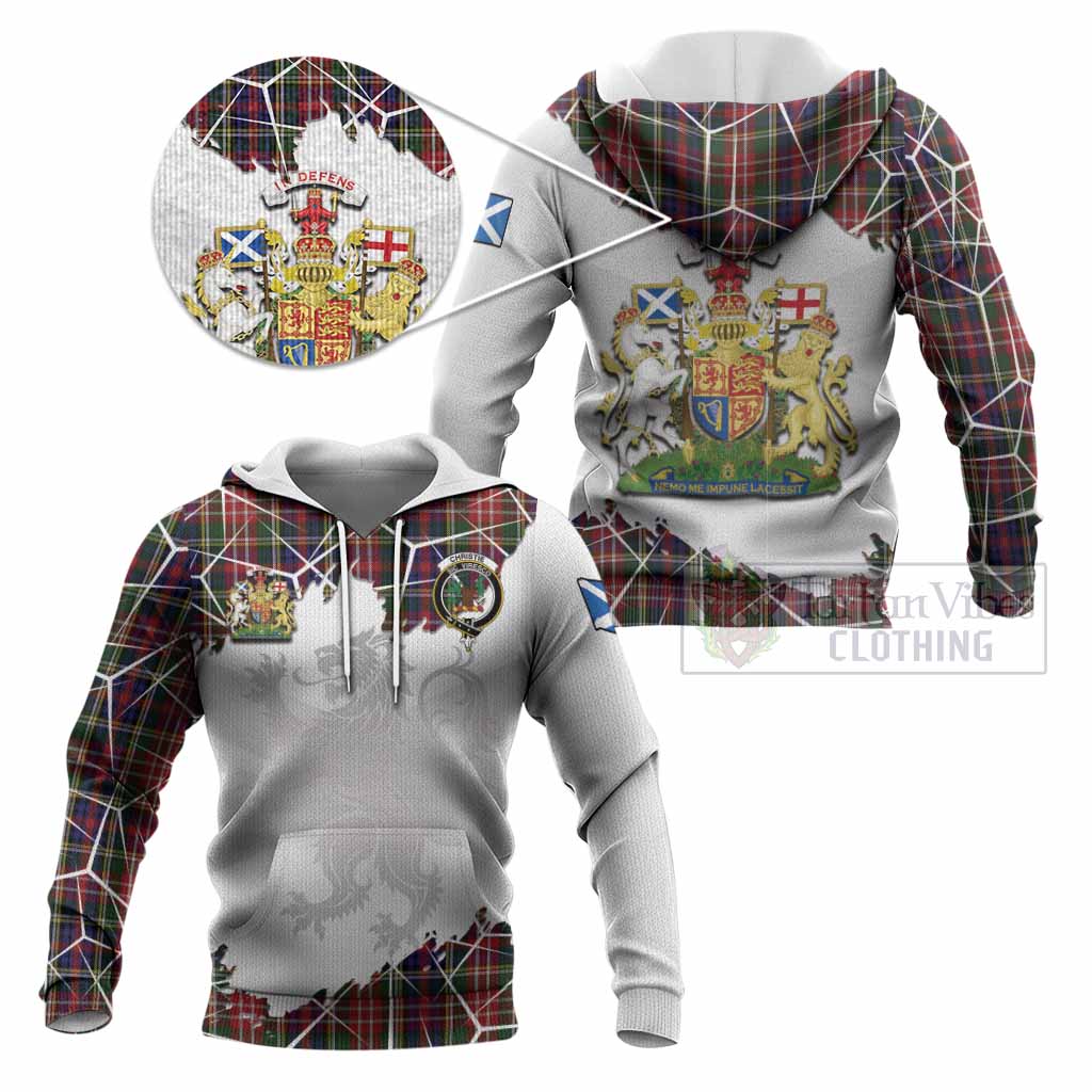 Christie Tartan Knitted Hoodie with Family Crest and Lion Rampant Grunge Style