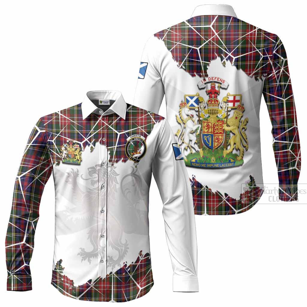 Christie Tartan Long Sleeve Button Shirts with Family Crest and Lion Rampant Grunge Style