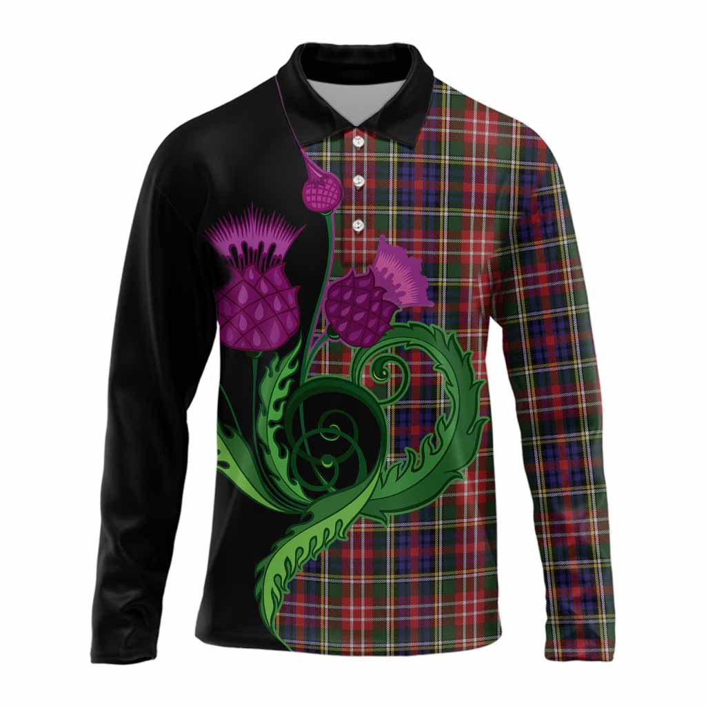 Christie Tartan Long Sleeve Polo Shirt Traditional Scottish Thistle