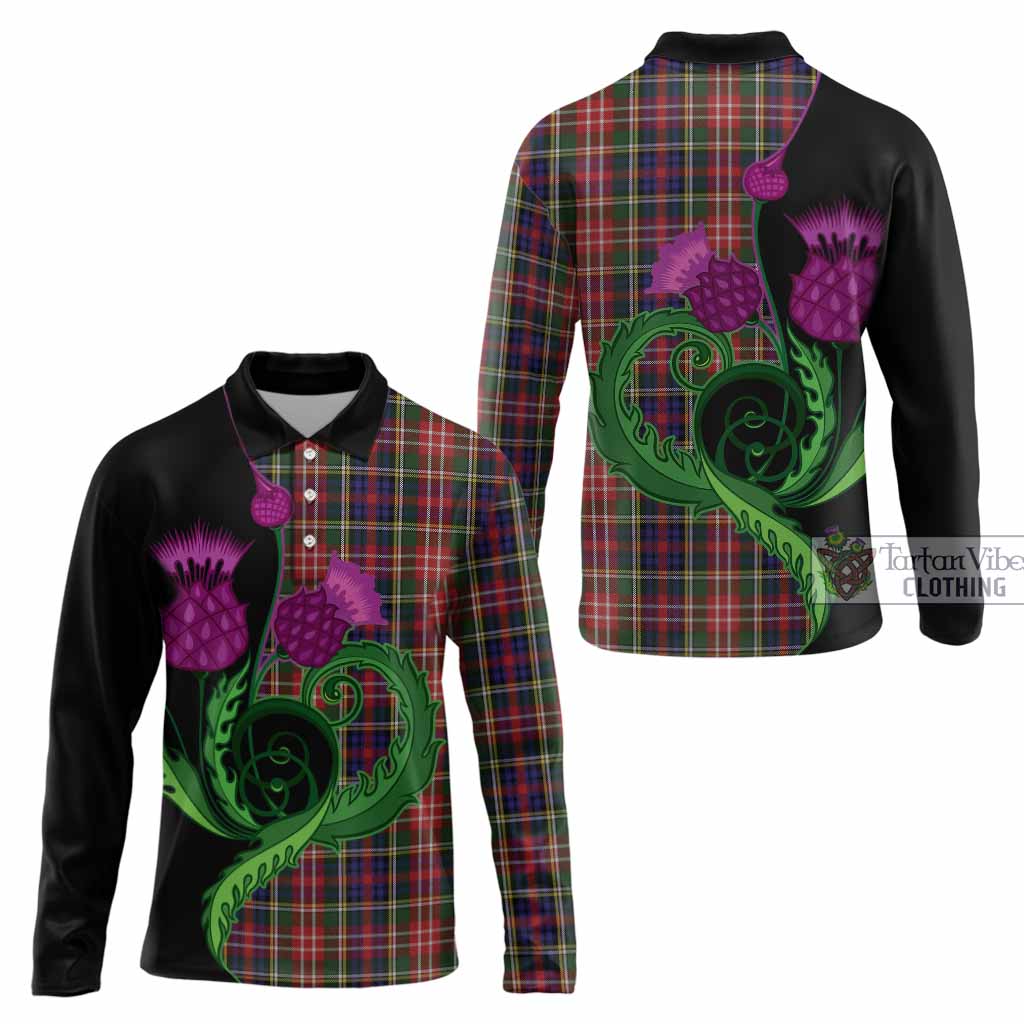 Christie Tartan Long Sleeve Polo Shirt Traditional Scottish Thistle