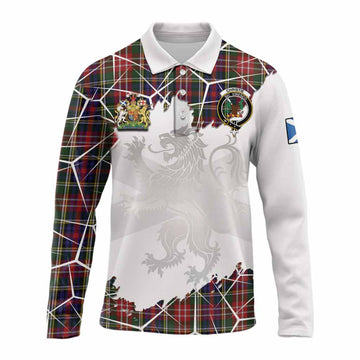 Christie Tartan Long Sleeve Polo Shirt with Family Crest and Lion Rampant Grunge Style