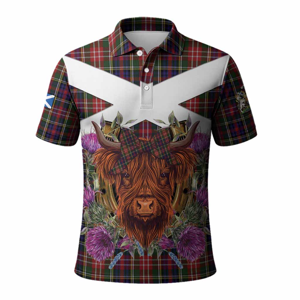 Christie Tartan Polo Shirt Scottish Thistle Heilan Coo