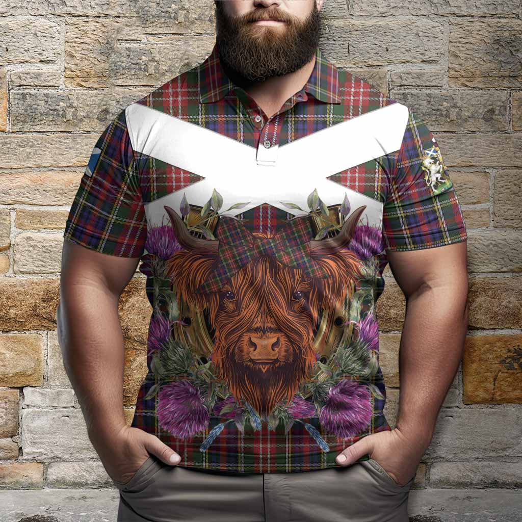 Christie Tartan Polo Shirt Scottish Thistle Heilan Coo