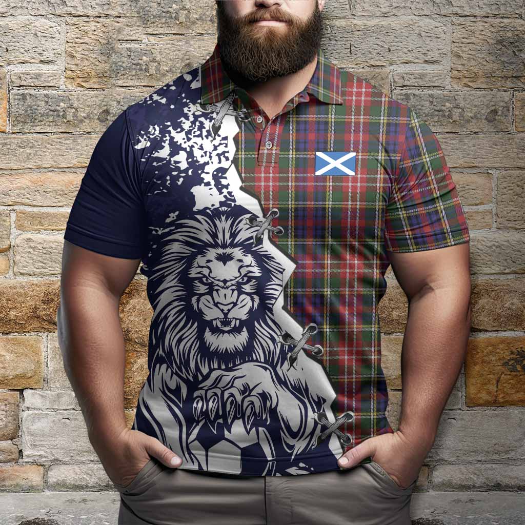 Christie Tartan Scottish Polo Shirt Angry Lion With Soccer Ball Style