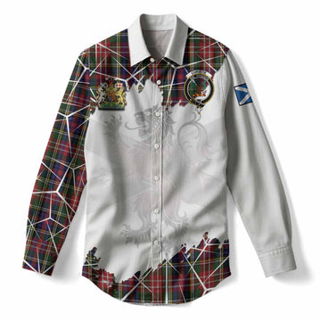 Christie Tartan Women Casual Shirt with Family Crest and Lion Rampant Grunge Style