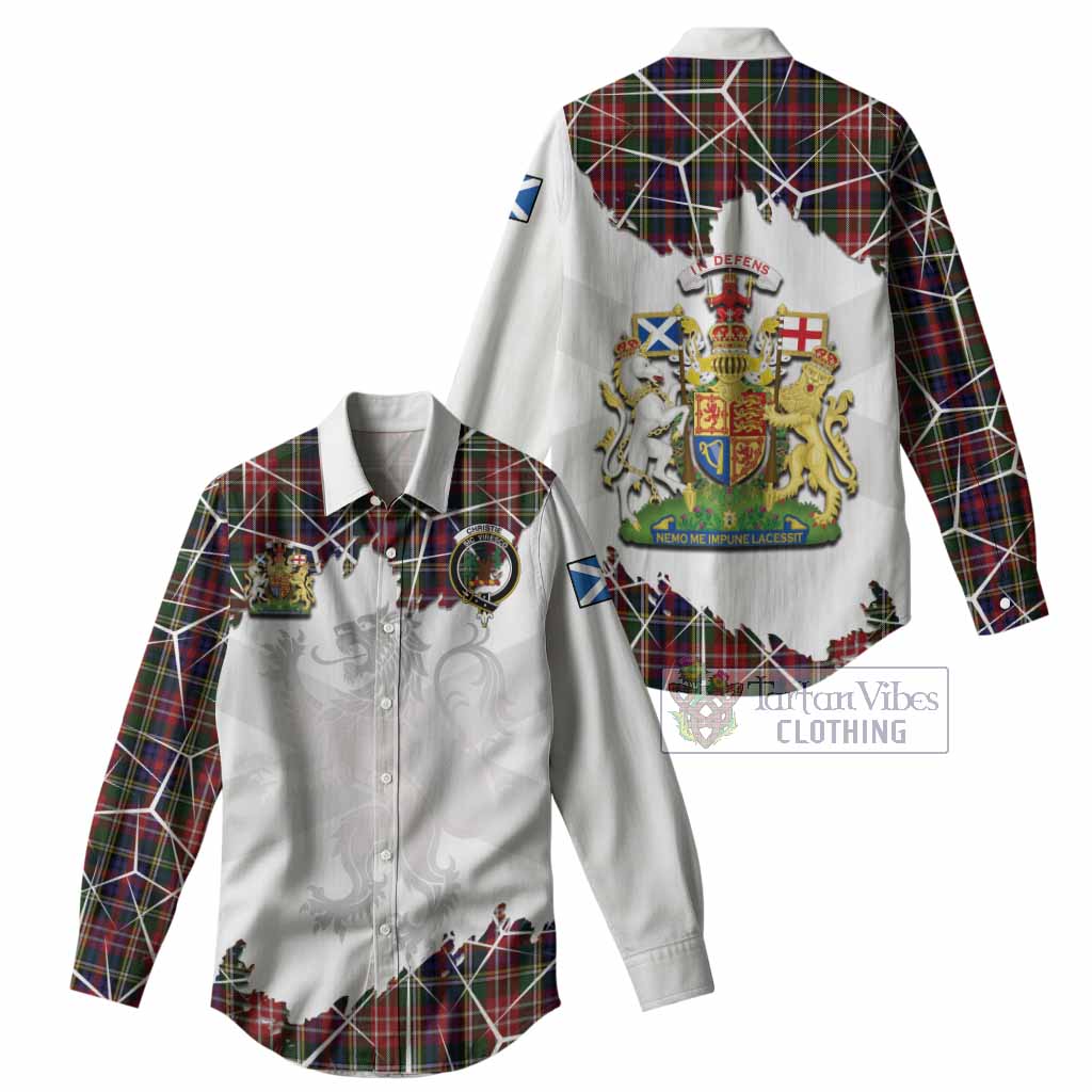 Christie Tartan Women Casual Shirt with Family Crest and Lion Rampant Grunge Style