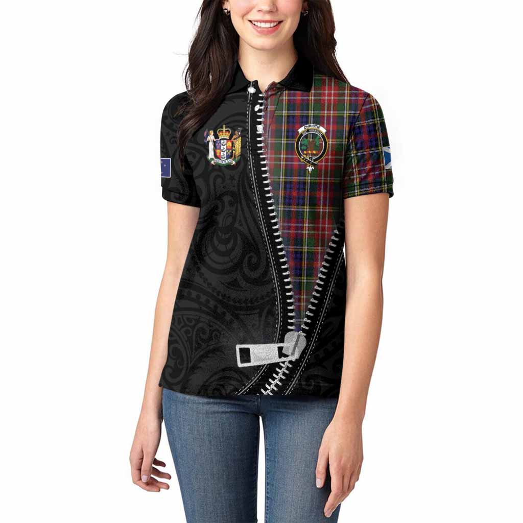 Christie Tartan Women Polo Shirt New Zealand Pattern Unique Zipper Stylized