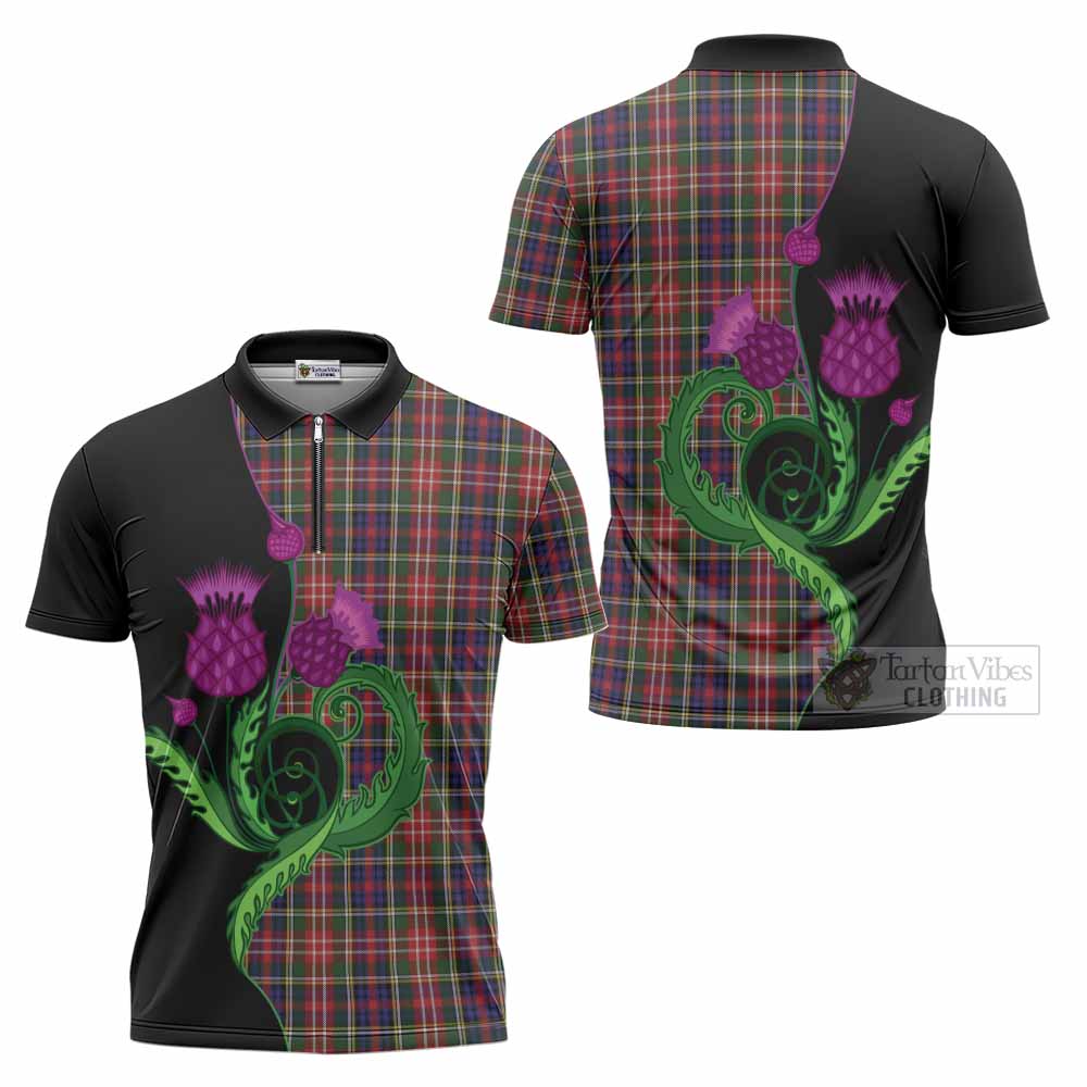 Christie Tartan Zipper Polo Shirt Traditional Scottish Thistle