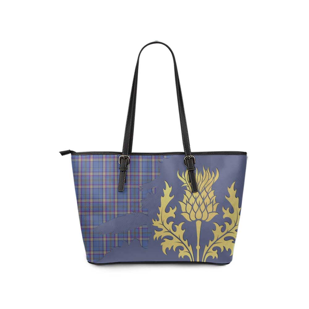 Tartan Vibes Clothing Cian Tartan Leather Tote Bag Gold Thistle Style