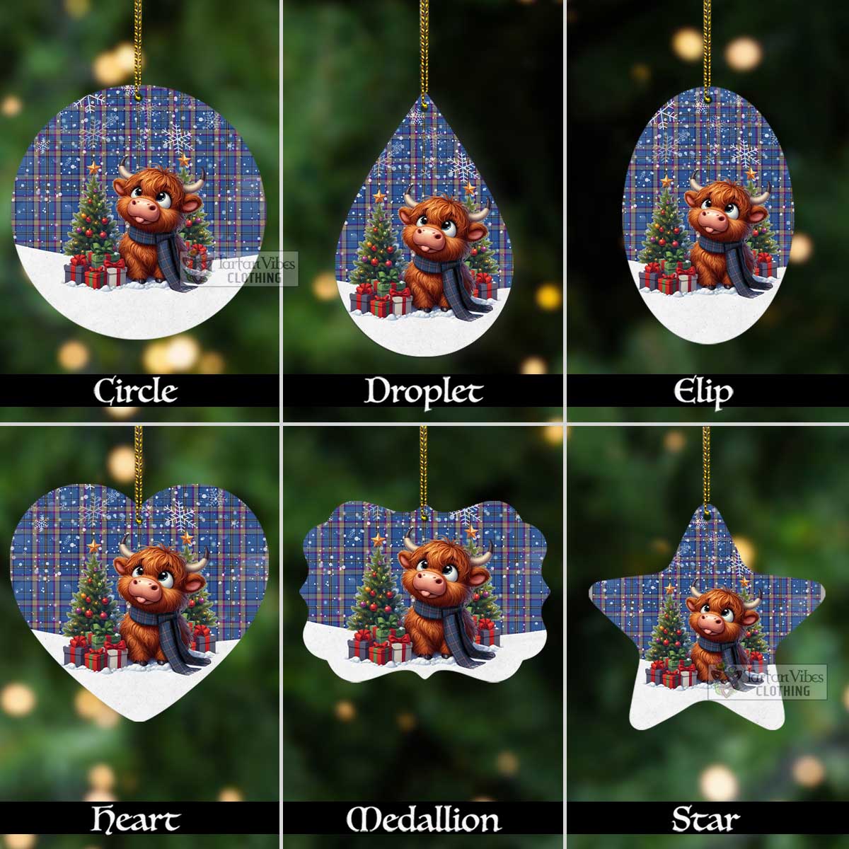 Cian Tartan Christmas Aluminium Ornament with Adorable Highland Coo Aluminium - Tartan Vibes Clothing