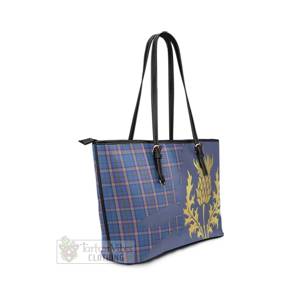 Tartan Vibes Clothing Cian Tartan Leather Tote Bag Gold Thistle Style