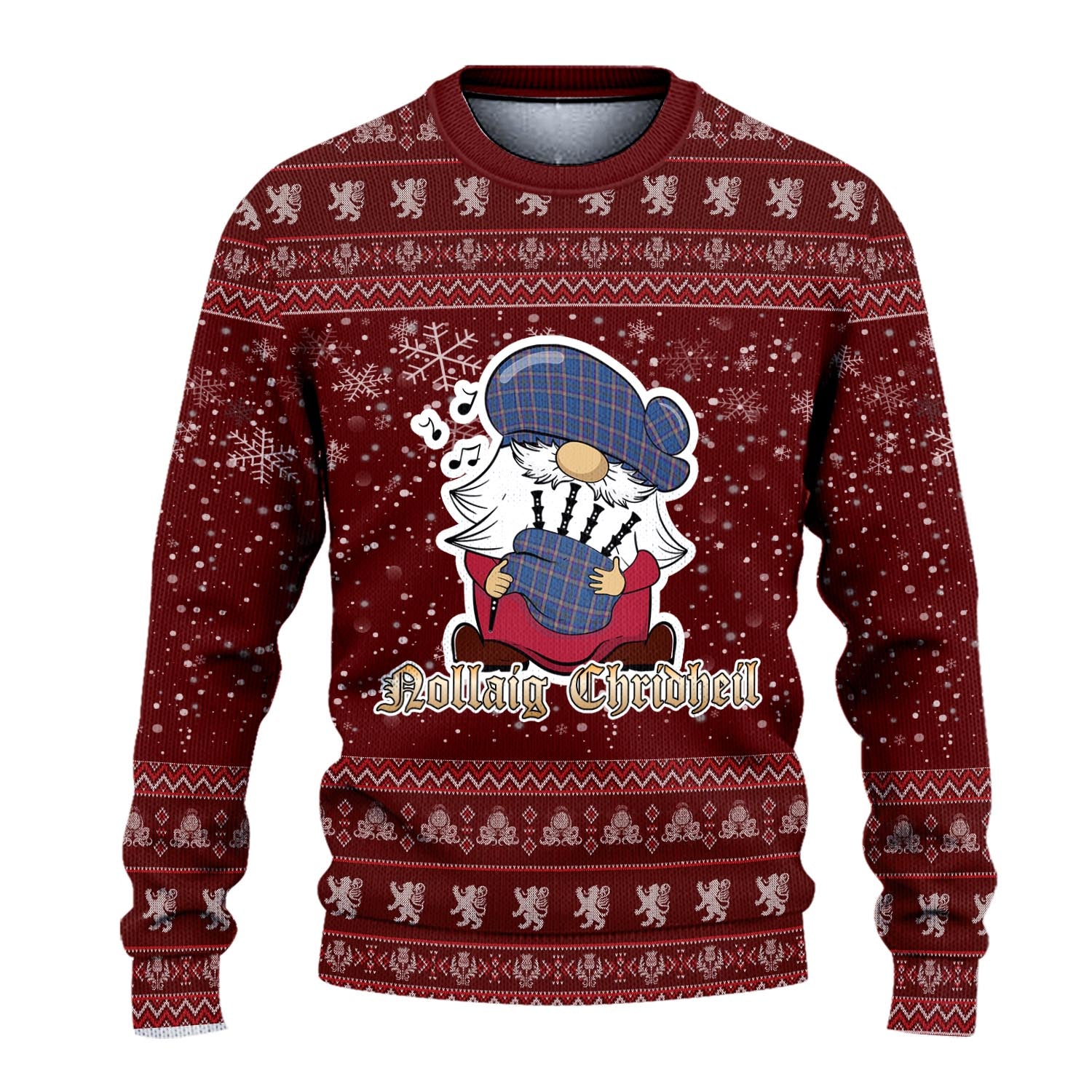 Cian Clan Christmas Family Knitted Sweater with Funny Gnome Playing Bagpipes - Tartanvibesclothing