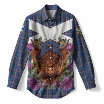Cian Tartan Women Casual Shirt Scottish Thistle Heilan Coo