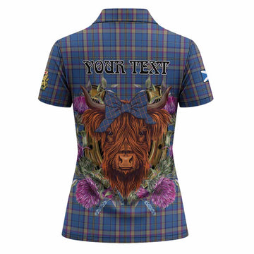 Cian Tartan Women Polo Shirt Scottish Thistle Heilan Coo