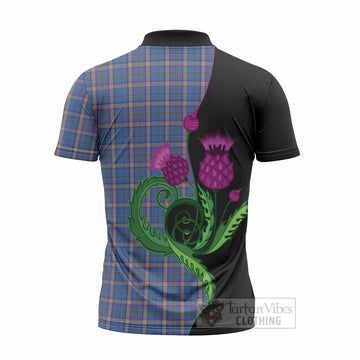 Cian Tartan Zipper Polo Shirt Traditional Scottish Thistle