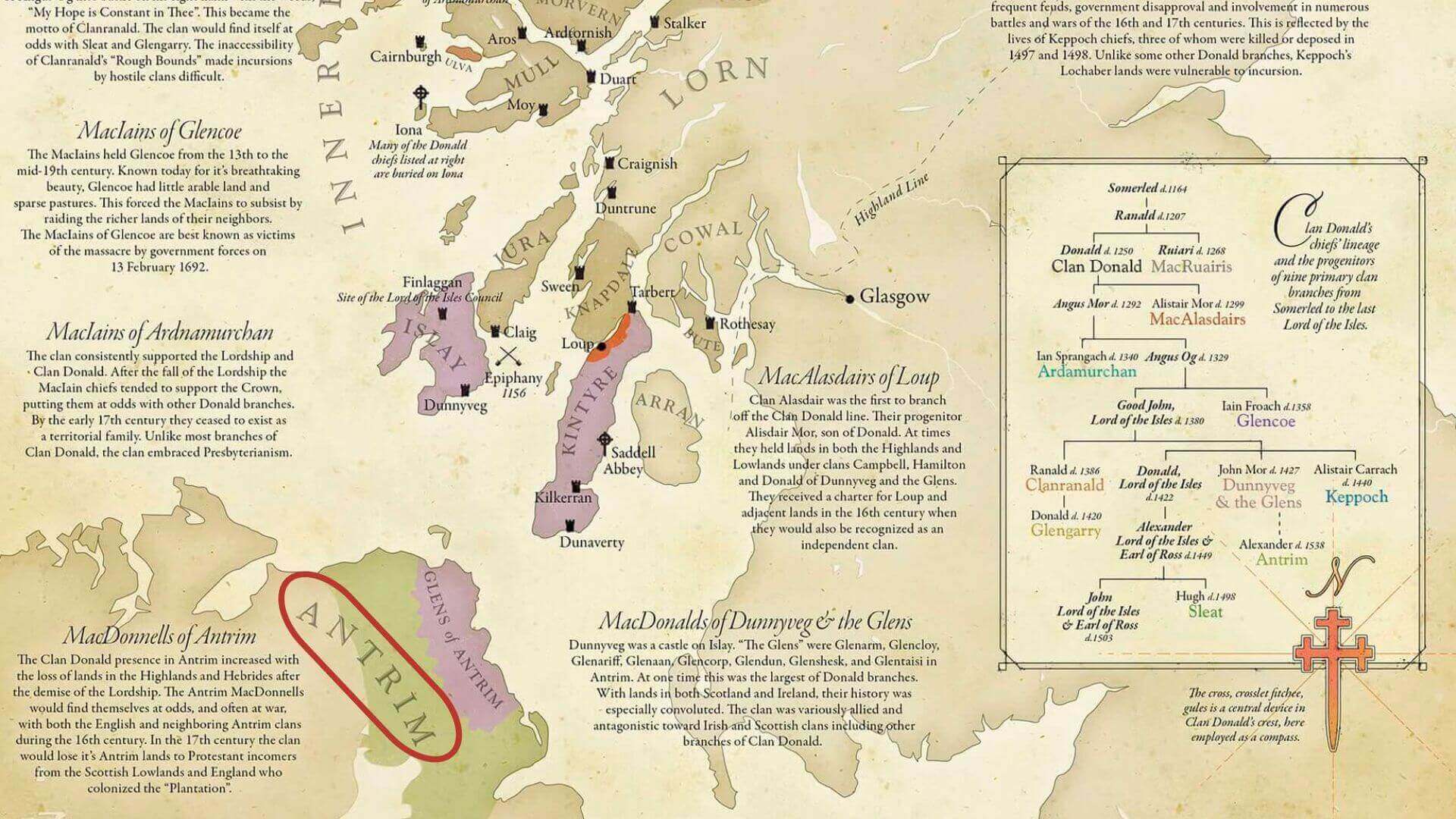 Clan map of MacDonnell of Antrim Clan.