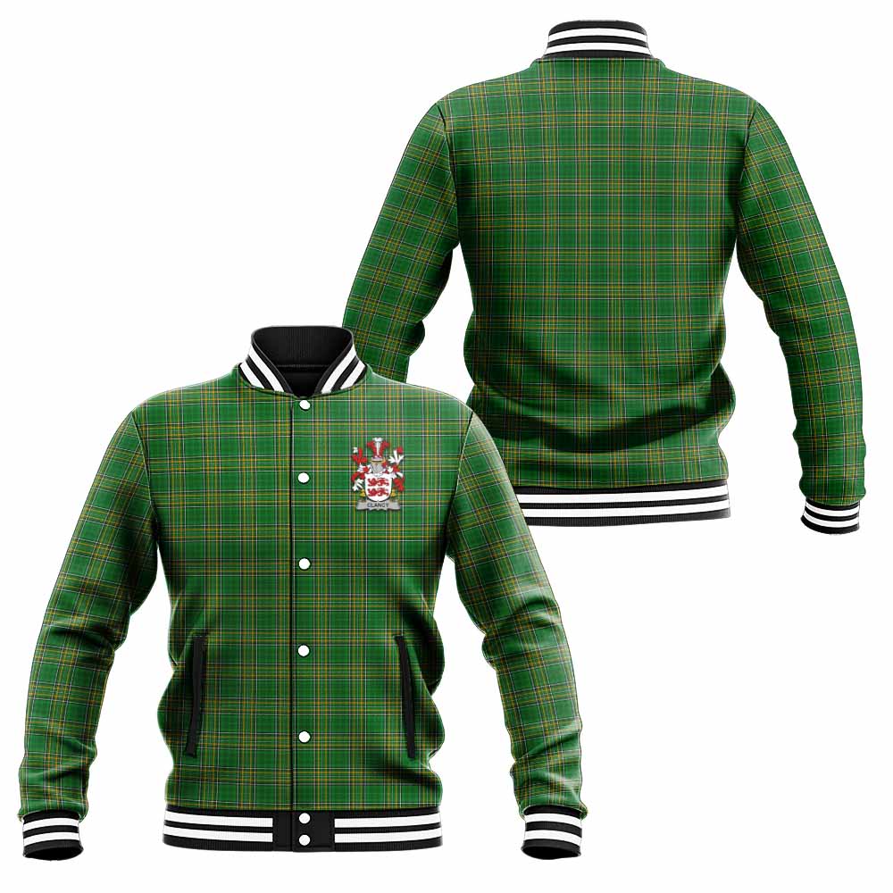 Clancy Irish Clan Tartan Baseball Jacket with Coat of Arms Unisex - Tartan Vibes Clothing