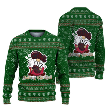 Clare County Ireland Clan Christmas Family Knitted Sweater with Funny Gnome Playing Bagpipes