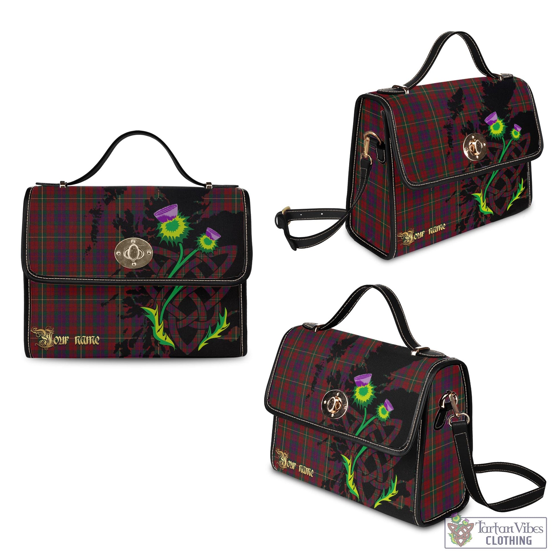 Tartan Vibes Clothing Clare County Ireland Tartan Waterproof Canvas Bag with Scotland Map and Thistle Celtic Accents