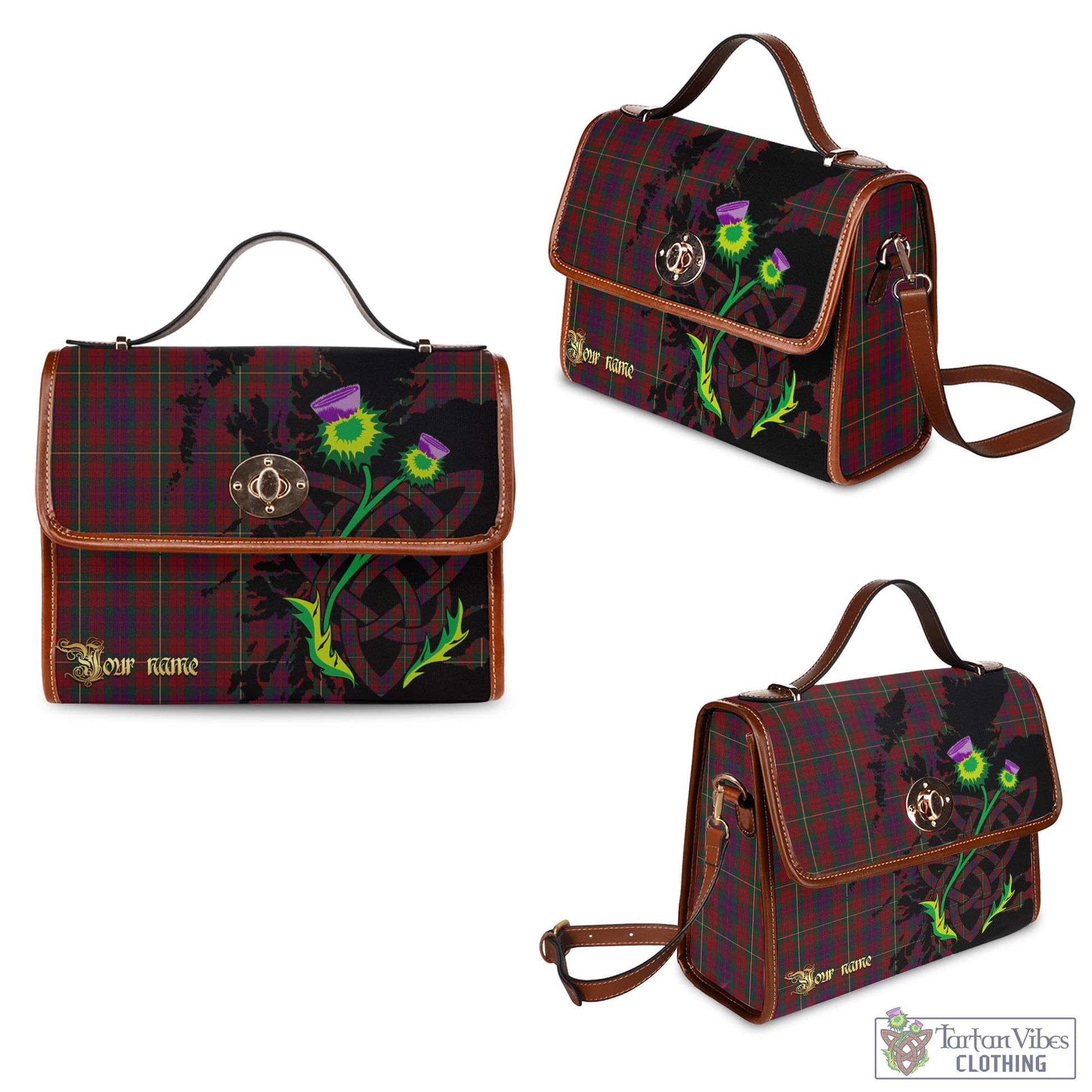 Tartan Vibes Clothing Clare County Ireland Tartan Waterproof Canvas Bag with Scotland Map and Thistle Celtic Accents