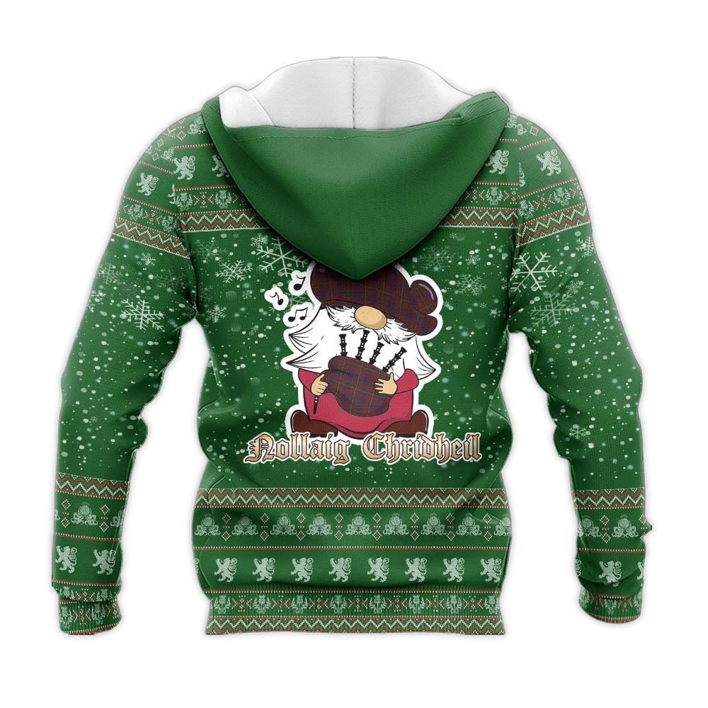 Clare County Ireland Clan Christmas Knitted Hoodie with Funny Gnome Playing Bagpipes - Tartanvibesclothing