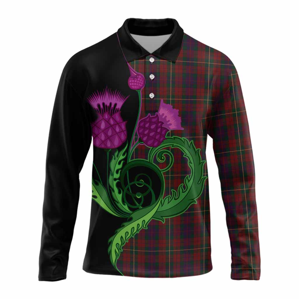 Clare County Ireland Tartan Long Sleeve Polo Shirt Traditional Scottish Thistle