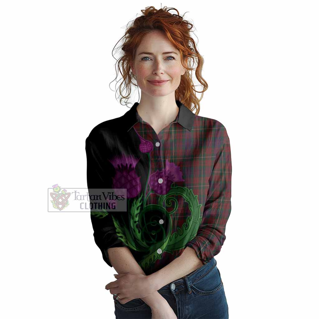 Clare County Ireland Tartan Women Casual Shirt Traditional Scottish Thistle