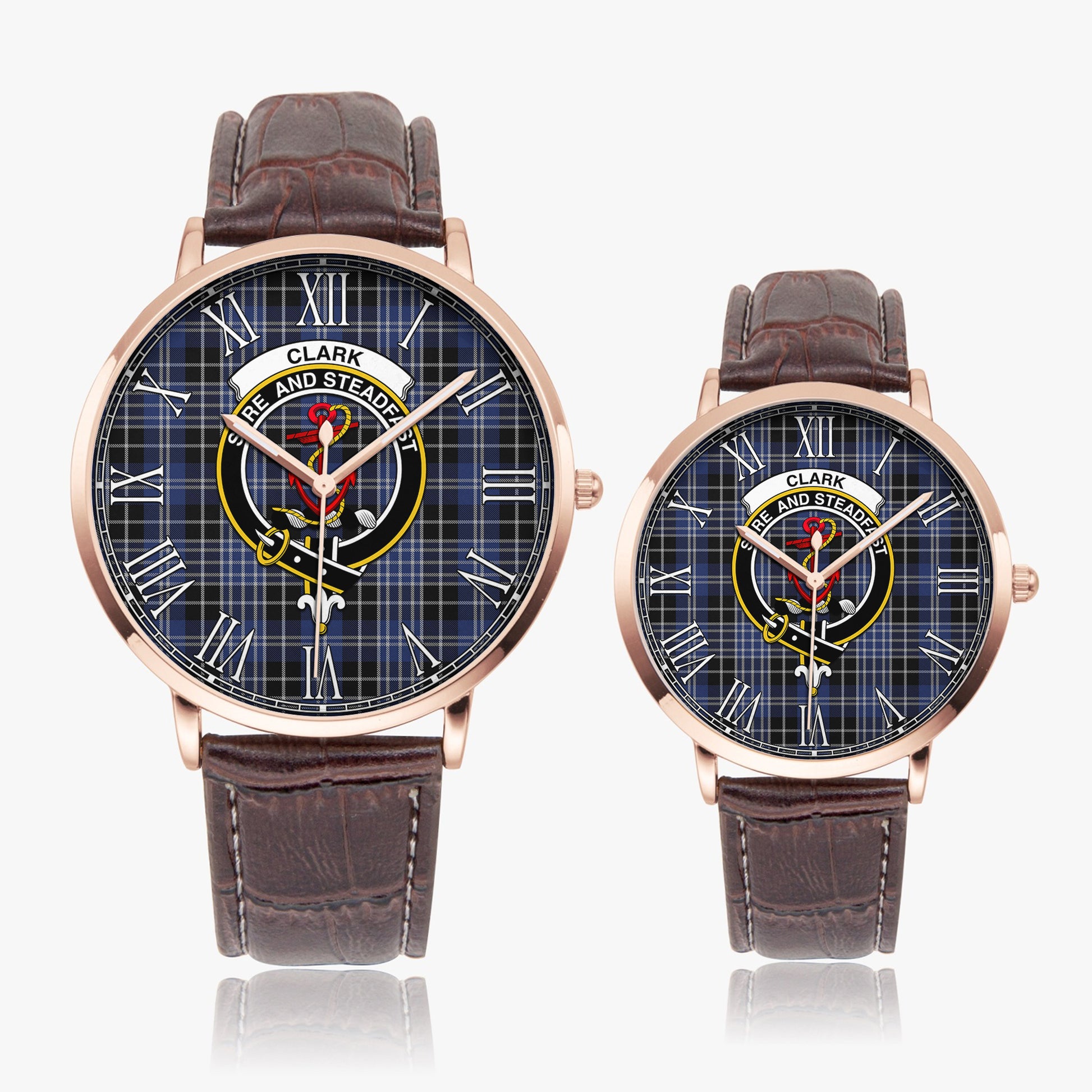 Clark Tartan Family Crest Leather Strap Quartz Watch - Tartanvibesclothing
