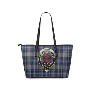 Clark Tartan Leather Tote Bag with Family Crest