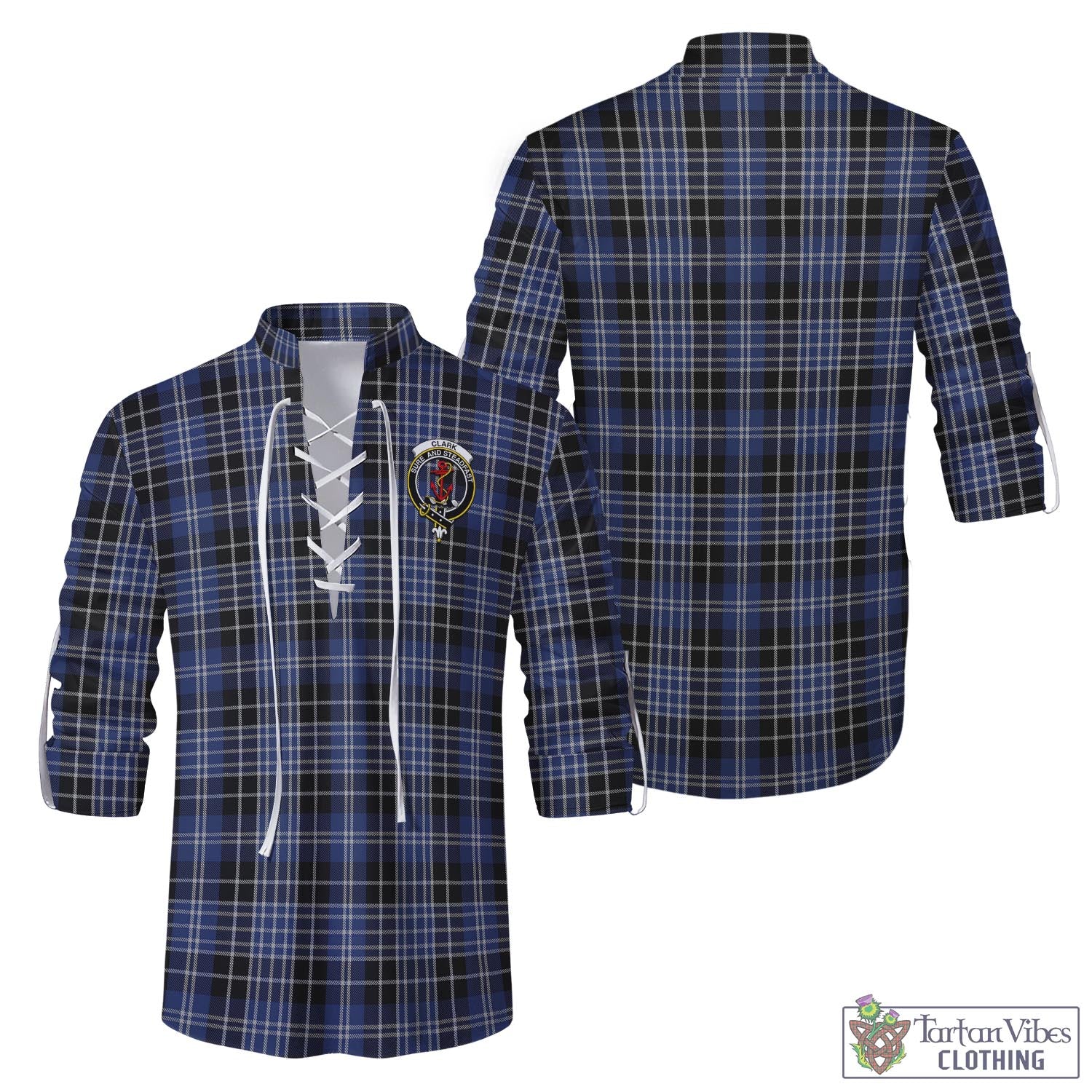 Tartan Vibes Clothing Clark Tartan Men's Scottish Traditional Jacobite Ghillie Kilt Shirt with Family Crest