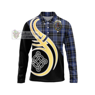 Clark (Clarke) Tartan Long Sleeve Polo Shirt with Family Crest and Celtic Symbol Style Unisex - Tartan Vibes Clothing