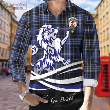 Clark (Clarke) Tartan Long Sleeve Button Up Shirt with Alba Gu Brath Regal Lion Emblem