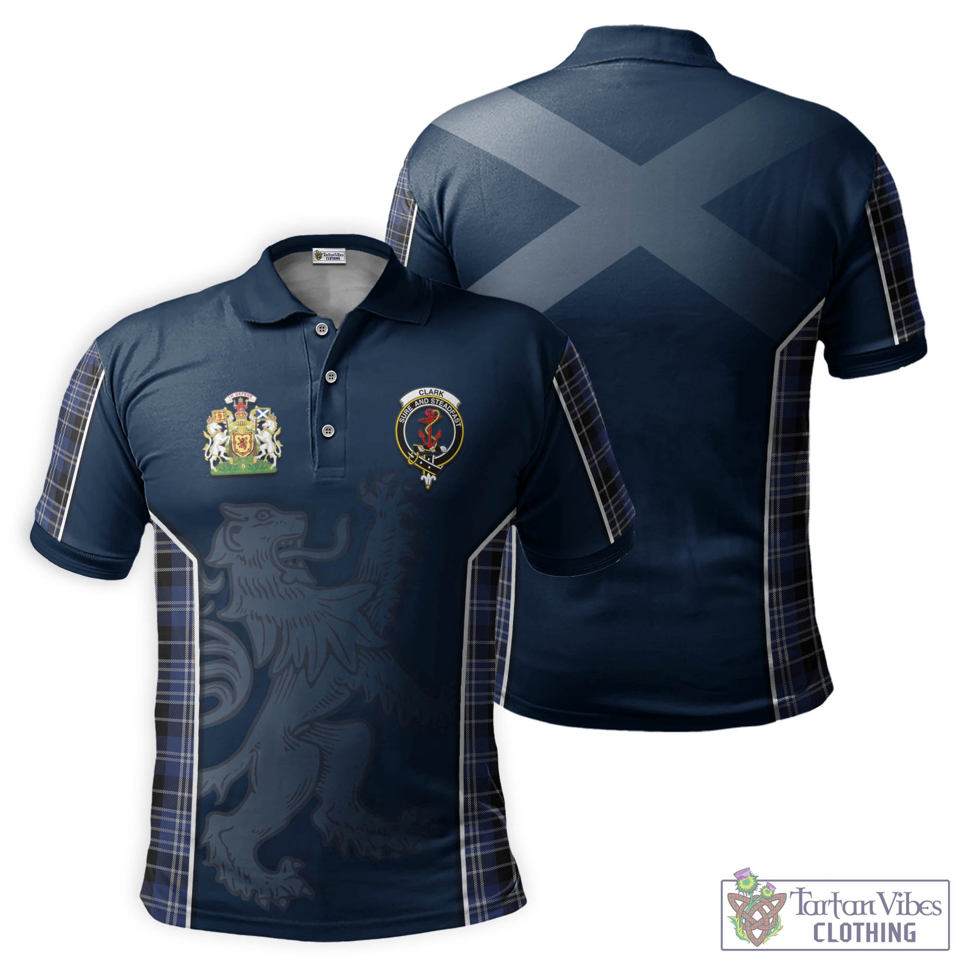 Tartan Vibes Clothing Clark Tartan Men's Polo Shirt with Family Crest and Lion Rampant Vibes Sport Style