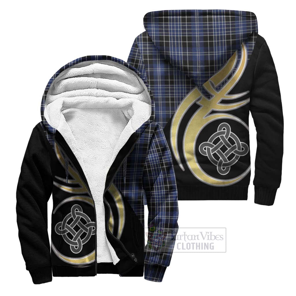 Clark (Clarke) Tartan Sherpa Hoodie with Family Crest and Celtic Symbol Style Unisex S - Tartan Vibes Clothing