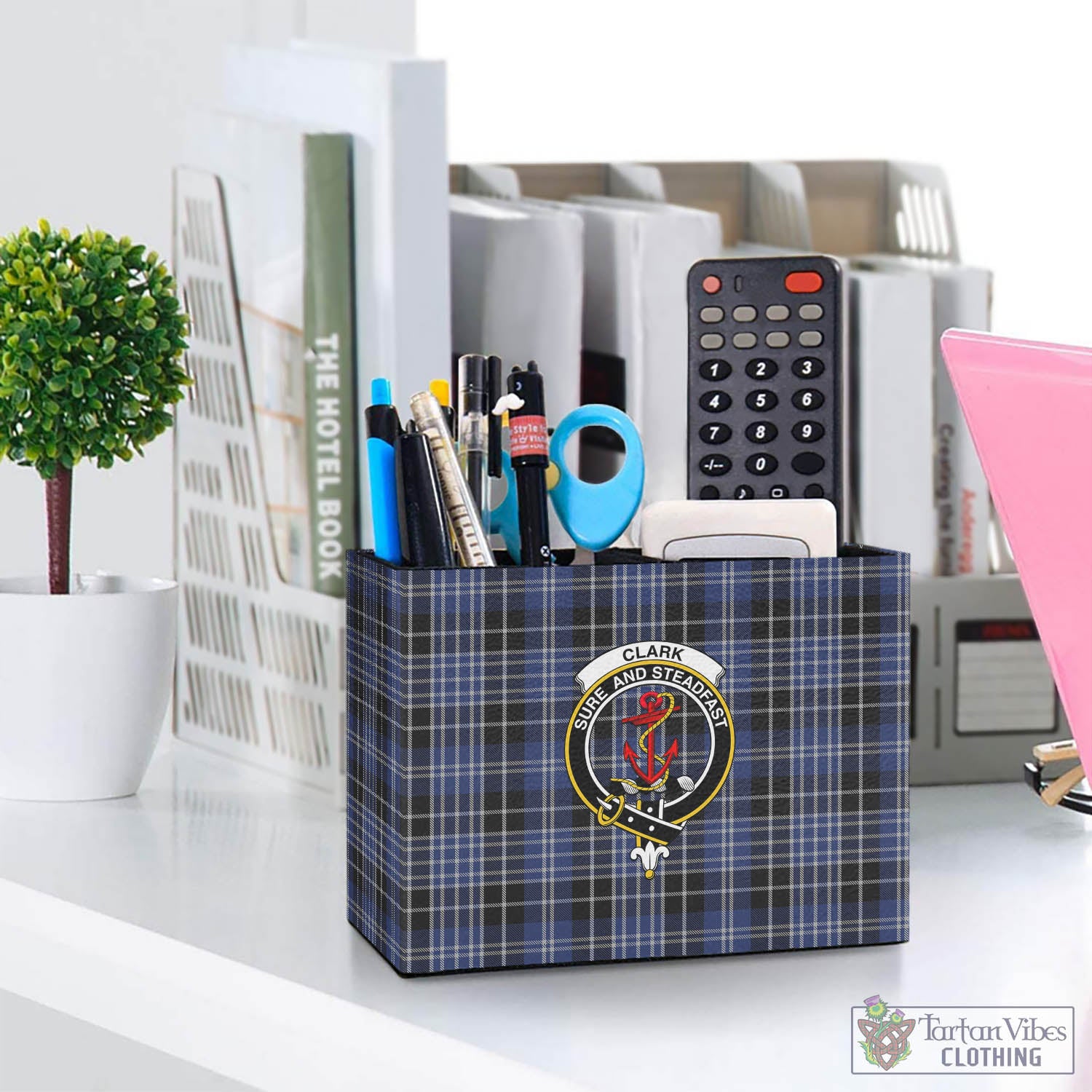 Tartan Vibes Clothing Clark Tartan Pen Holder with Family Crest