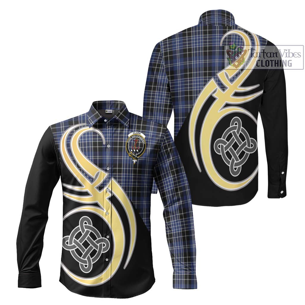 Clark (Clarke) Tartan Long Sleeve Button Shirt with Family Crest and Celtic Symbol Style Men's Shirt S - Tartan Vibes Clothing